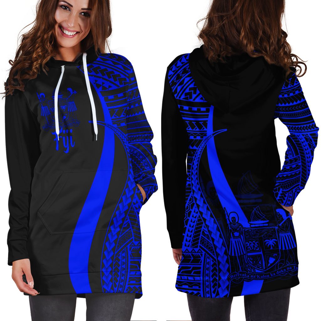 Fiji Women's Hoodie Dress - Blue Polynesian Tentacle Tribal Pattern Crest - Polynesian Pride