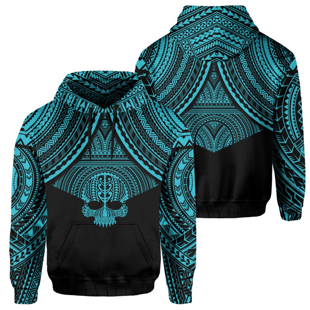 Polynesian Skull Hawaii Hoodie Blue Circle Style Unisex Blue - Polynesian Pride