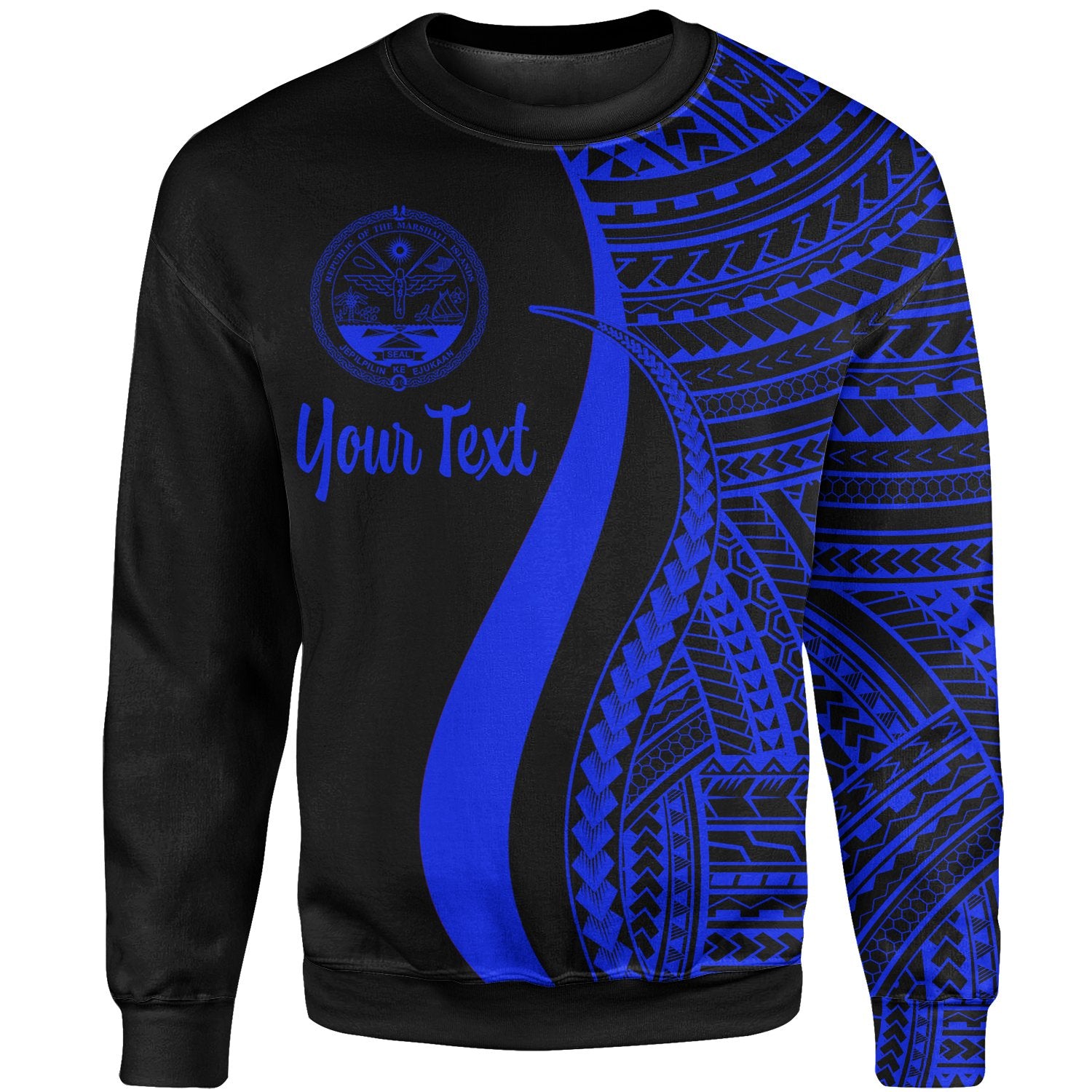 Marshall Islands Custom Personalised Sweatshirt - Blue Polynesian Tentacle Tribal Pattern Crest Unisex Blue - Polynesian Pride