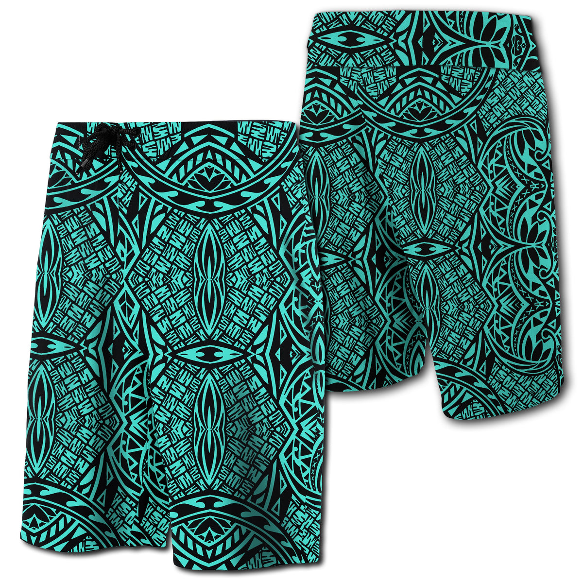 Hawaii Polynesian Lauhala Mix Board Shorts Turquoise Men Turquoise - Polynesian Pride