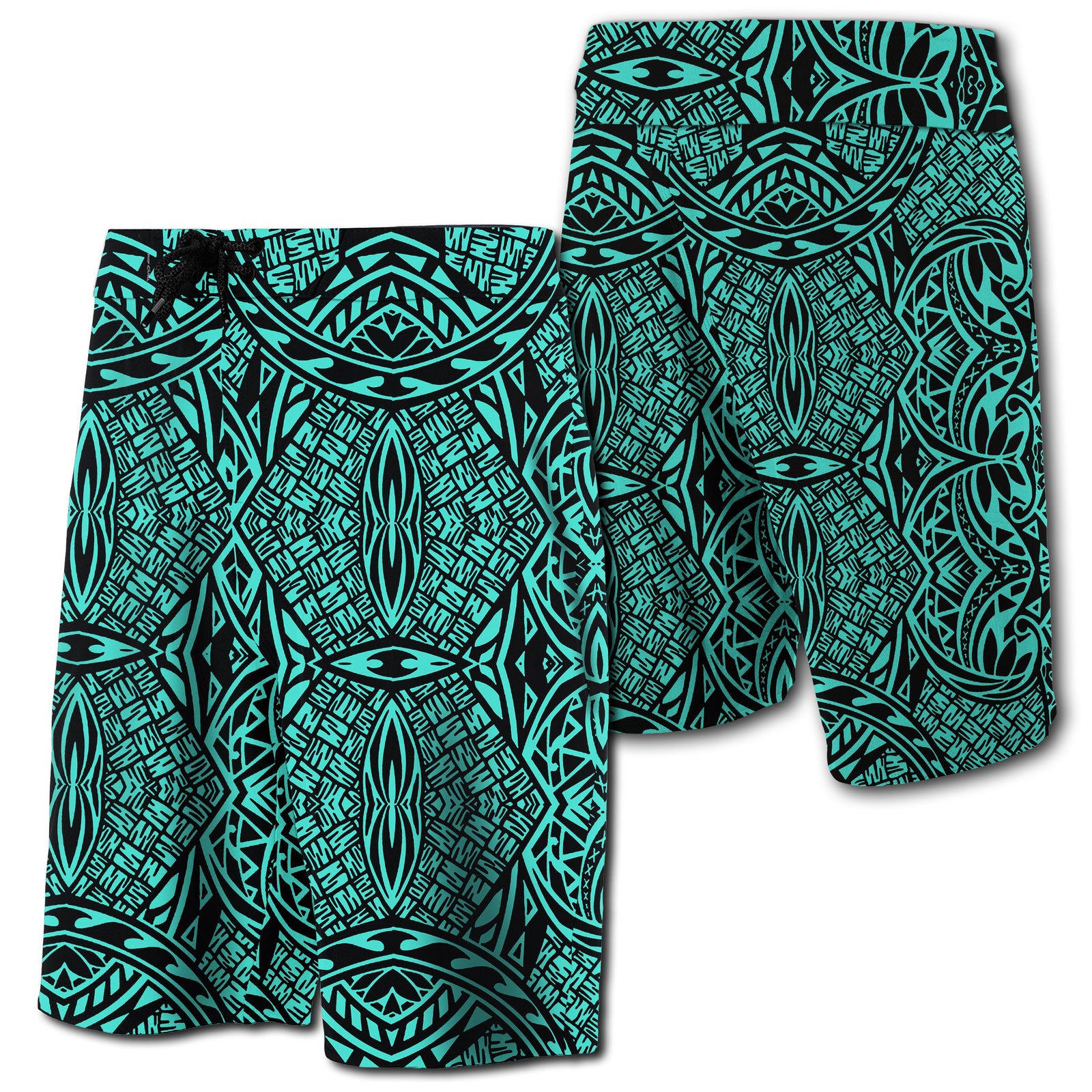 Hawaii Polynesian Lauhala Mix Board Shorts Turquoise Men Turquoise - Polynesian Pride
