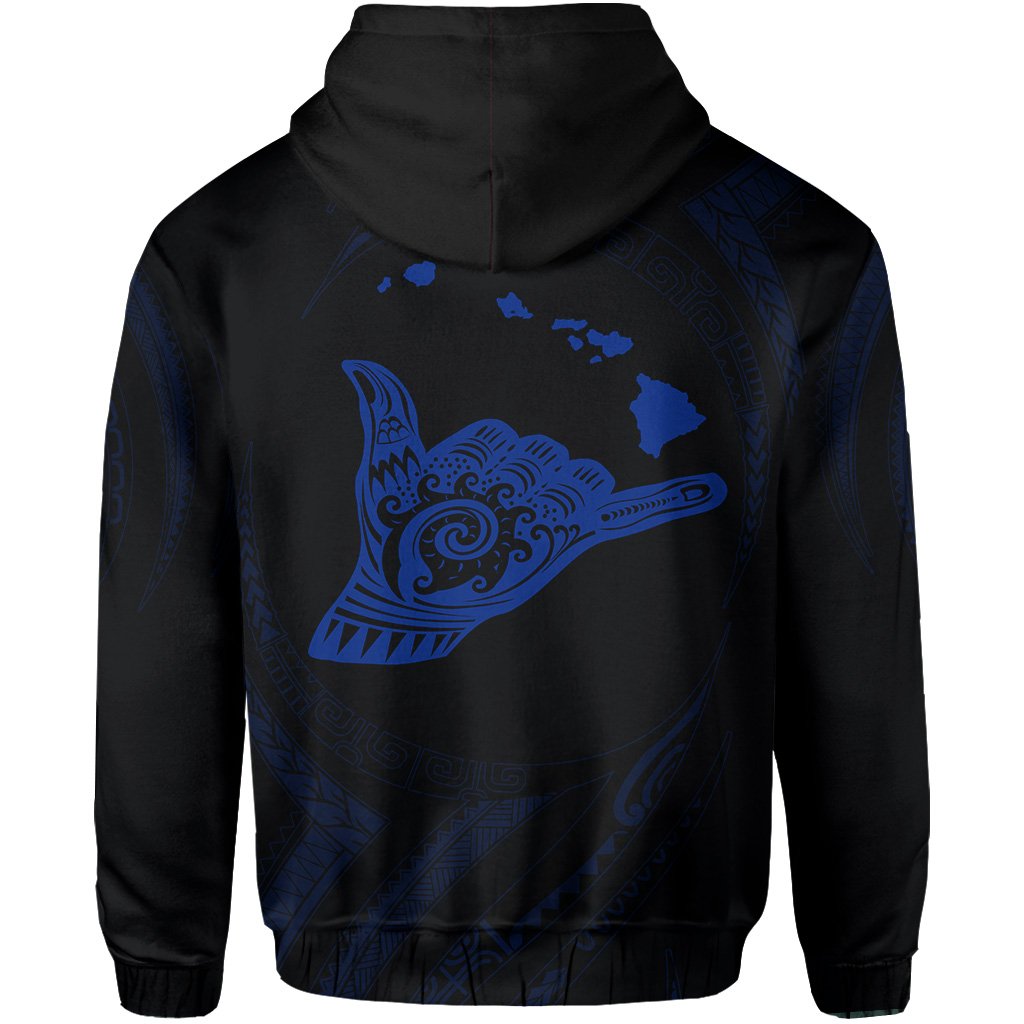 Polynesian Kanaka Shaka Map of Hawaii Zip Hoodie Blue - Polynesian Pride