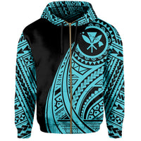 Hawaii Kanaka Polynesian Zip up Hoodie Tatoo Style Blue - Polynesian Pride