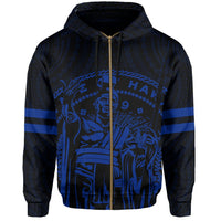 Polynesian King Kanaka Map Seal of Hawaii Zip Hoodie Blue - Polynesian Pride