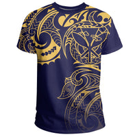 Hawaii Kanaka Polynesian Tribal T Shirt Gradiant Style Blue Gold - Polynesian Pride