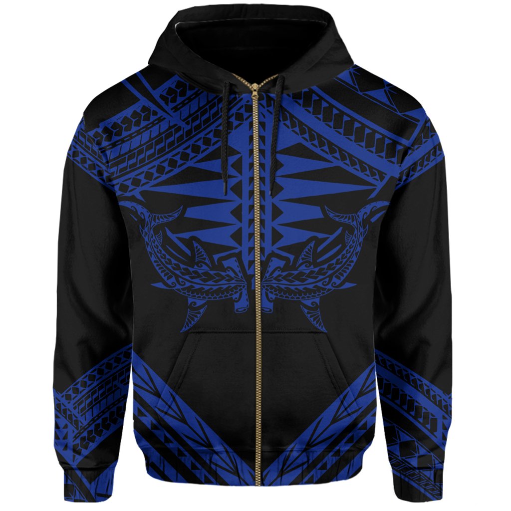 Hawaii Shark Polynesian Kanaka Blue Hoodie (Zip up) Candy Style - Polynesian Pride