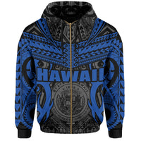 Hawaii Polynesian Tribal Coat of Arms Zipper Hoodie Blue Mark Style - Polynesian Pride