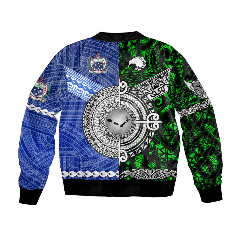 Samoa And New Zealand Bomber Jacket Together - Green LT8 - Polynesian Pride