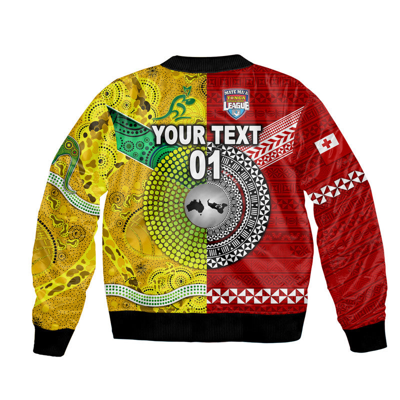 (Custom Personalised) Mate Ma'a Tonga Ngatu And Australia Wallabies Aboriginal Bomber Jacket Rugby Together LT8 - Polynesian Pride