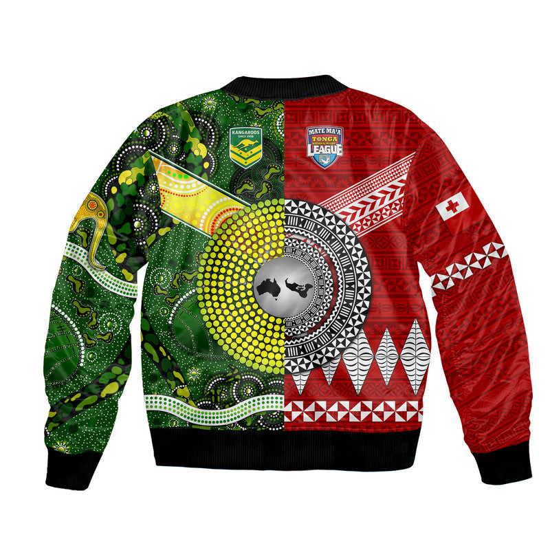 Mate Ma'a Tonga Ngatu And Australia Kangaroos Aboriginal Bomber Jacket Rugby Together LT8 - Polynesian Pride