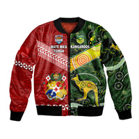 (Custom Personalised) Mate Ma'a Tonga Ngatu And Australia Kangaroos Aboriginal Bomber Jacket Rugby Together LT8 Unisex - Polynesian Pride