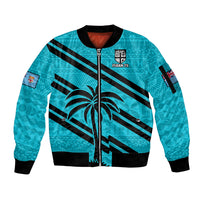 Fiji Rugby Tapa Pattern Fijian 7s Cyan Sleeve Zip Bomber Jacket LT14 Unisex Cyan - Polynesian Pride