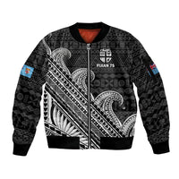Fiji Sevens Rugby Fijian 7s Black Tapa Polynesian Art Sleeve Zip Bomber Jacket LT14 Unisex Black - Polynesian Pride