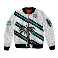 Fiji Rugby Tapa Pattern Fijian 7s White Sleeve Zip Bomber Jacket LT14 Unisex White - Polynesian Pride