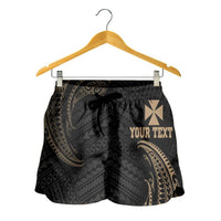 Wallis And Futuna Polynesian Custom Personalised Women's Shorts - Gold Tribal Wave - Polynesian Pride