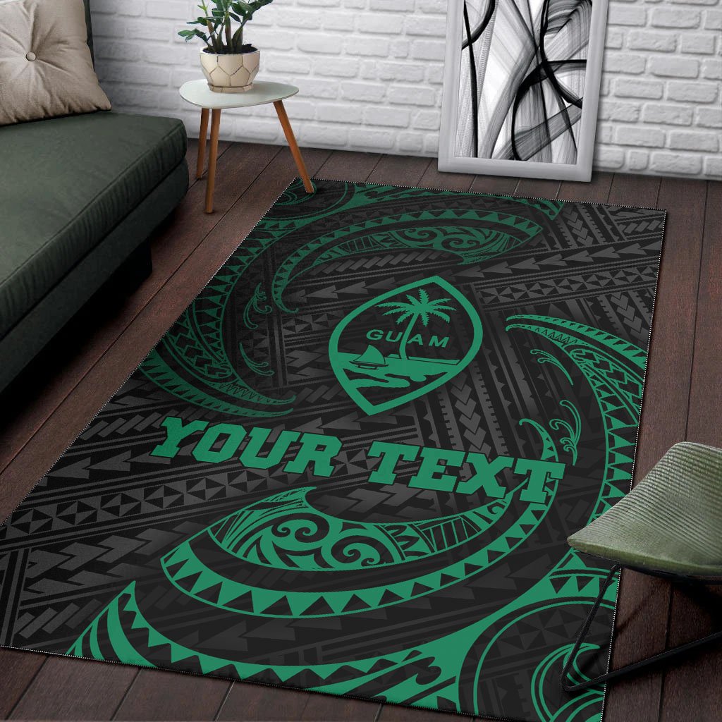 Guam Polynesian Custom Personalised Area Rug - Green Tribal Wave - Polynesian Pride