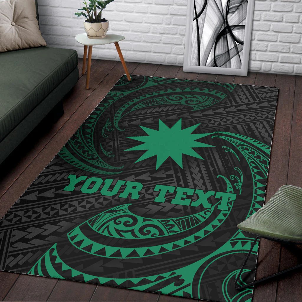 Nauru Polynesian Custom Personalised Area Rug - Green Tribal Wave - Polynesian Pride