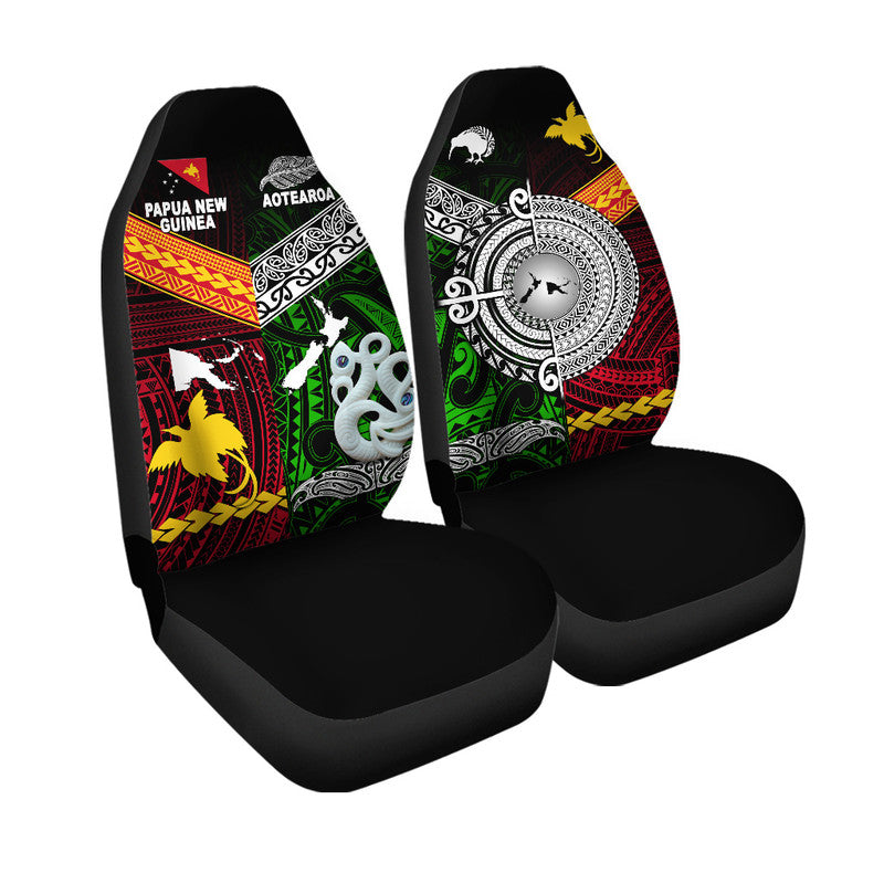 New Zealand And Papua New Guinea Car Seat Cover Together - Green LT8 One Size Green - Polynesian Pride