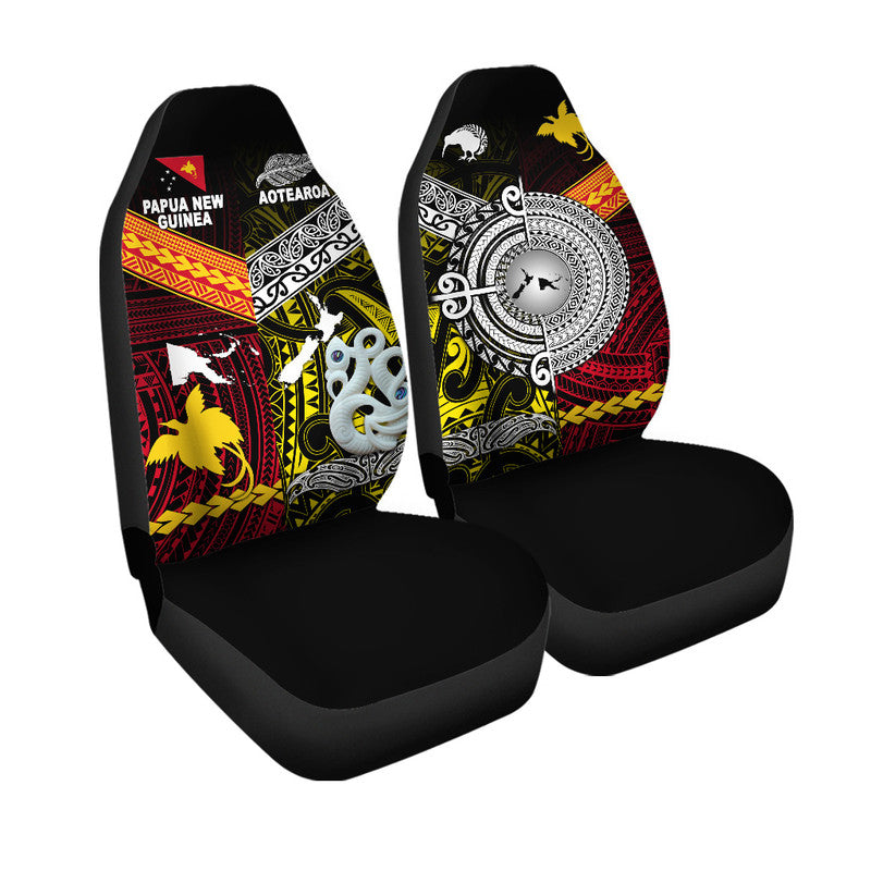 New Zealand And Papua New Guinea Car Seat Cover Together - Yellow LT8 One Size Yellow - Polynesian Pride