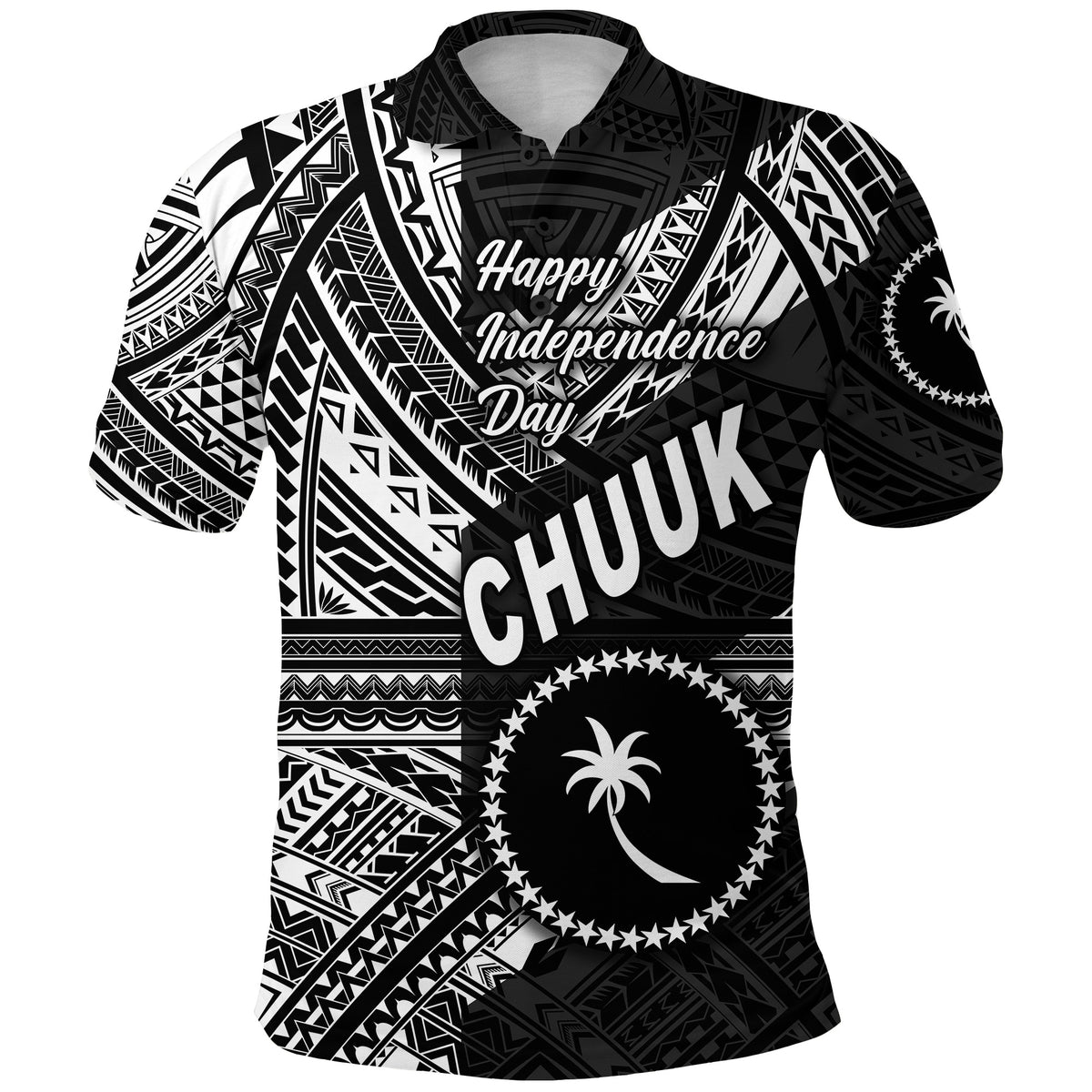 Custom FSM Chuuk Polo Shirt Happy Independence Day Original Vibes Black LT8 - Polynesian Pride