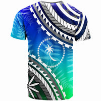 ChuukT Shirt Palm Leaf Texture Blue Gradient - Polynesian Pride
