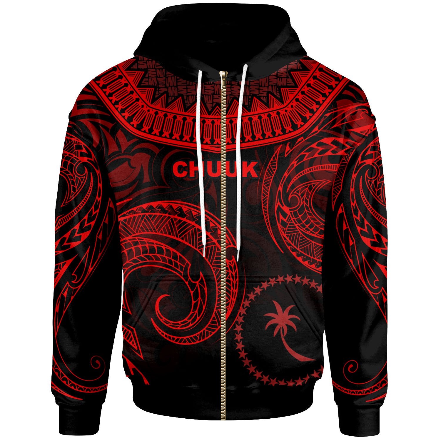 Chuuk Zip Hoodie Unique Serrated Texture Red Unisex Red - Polynesian Pride