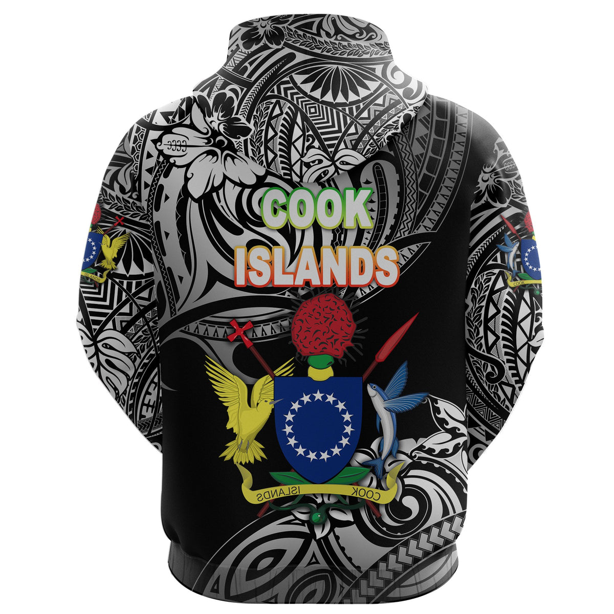 Cook Islands Rugby Zip Hoodie Unique Vibes Coat of Arms Black - Polynesian Pride