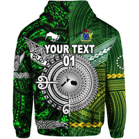 Custom New Zealand Cook Islands Hoodie Maori and Polynesian Together Green, Custom Text and Number LT8 - Polynesian Pride