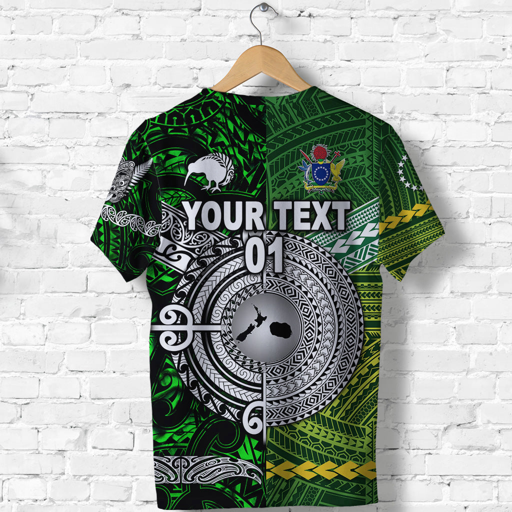Custom New Zealand Maori Aotearoa T Shirt Cook Islands Together Green, Custom Text and Number LT8 - Polynesian Pride