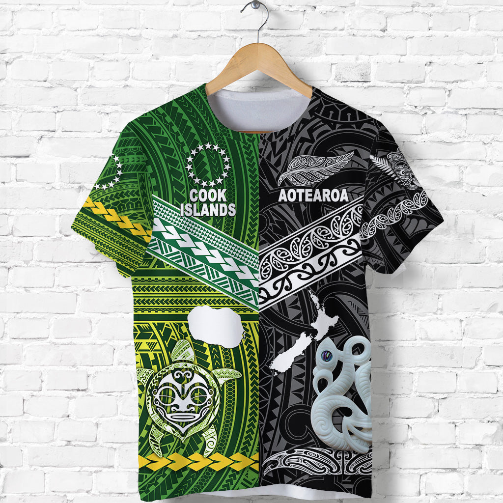 Custom New Zealand Maori Aotearoa T Shirt Cook Islands Together Black, Custom Text and Number LT8 - Polynesian Pride