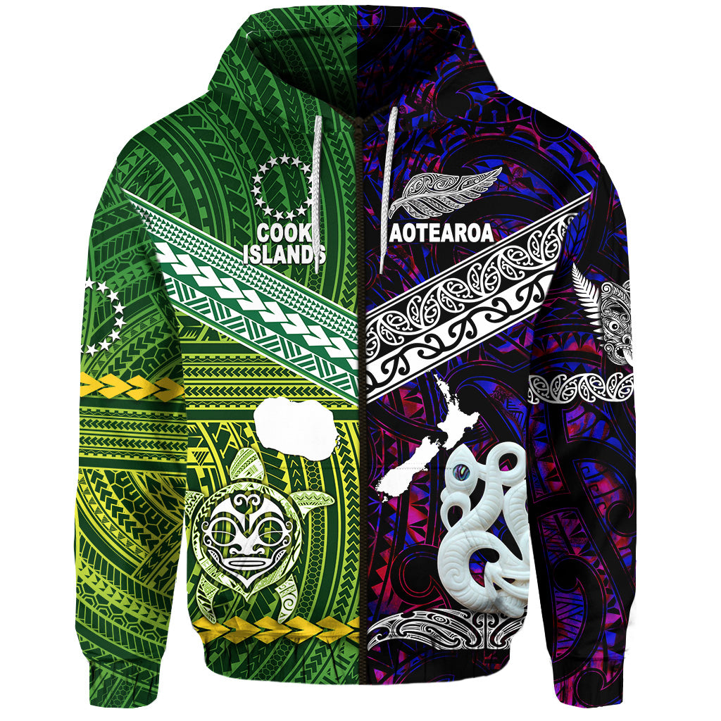 New Zealand Cook Islands Zip Hoodie Maori and Polynesian Together Purple LT8 - Polynesian Pride