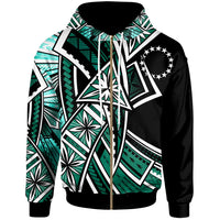 Cook Island Zip up Hoodie Tribal Flower Special Pattern Green Color Unisex Green - Polynesian Pride