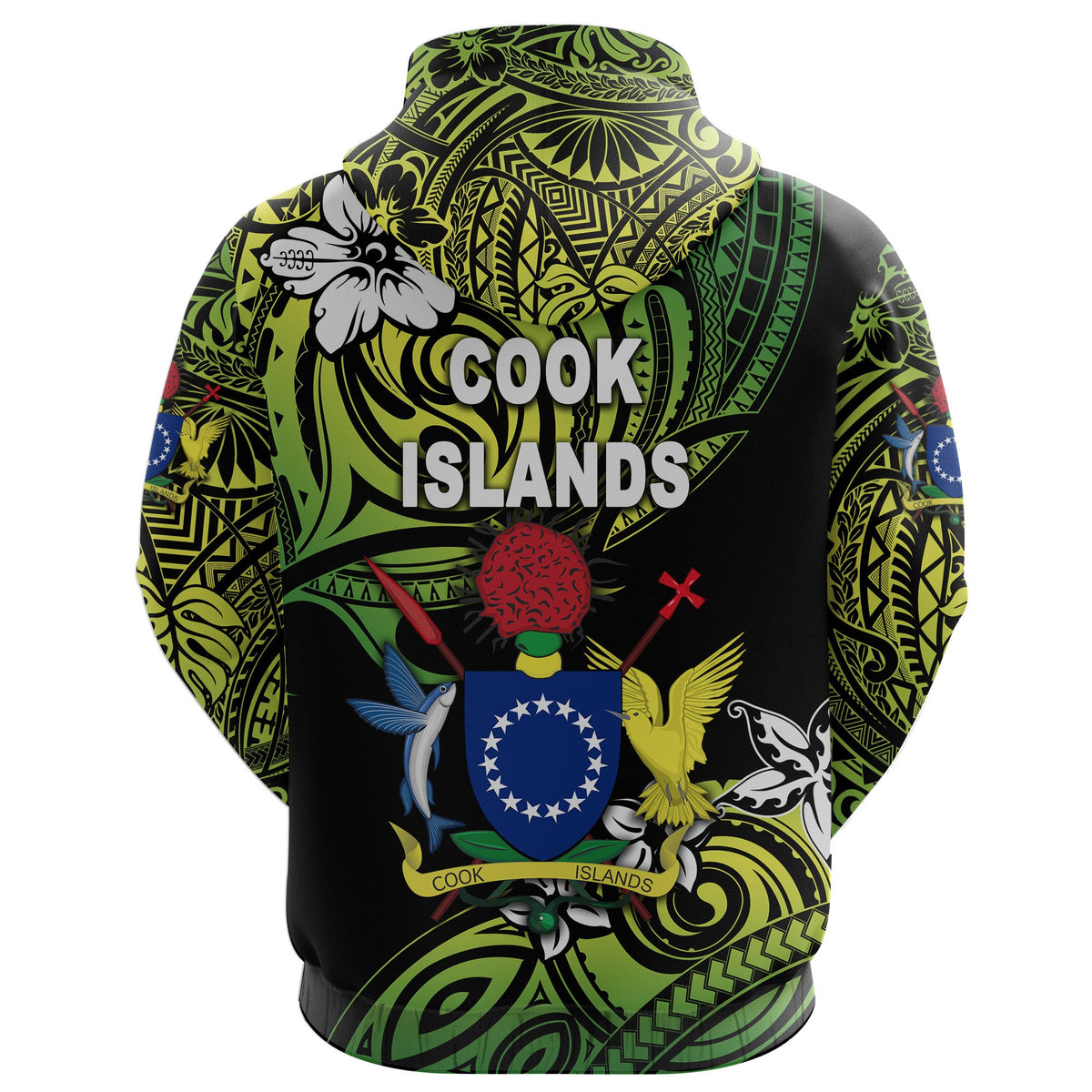 Custom Cook Islands Rugby Zip Hoodie Unique Vibes Coat of Arms Green - Polynesian Pride