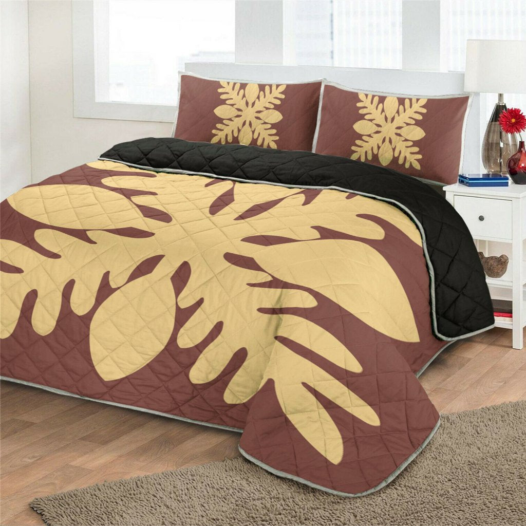 Hawaiian Royal Pattern Quilt Bed Set - Coral - D1 Style - AH - Polynesian Pride