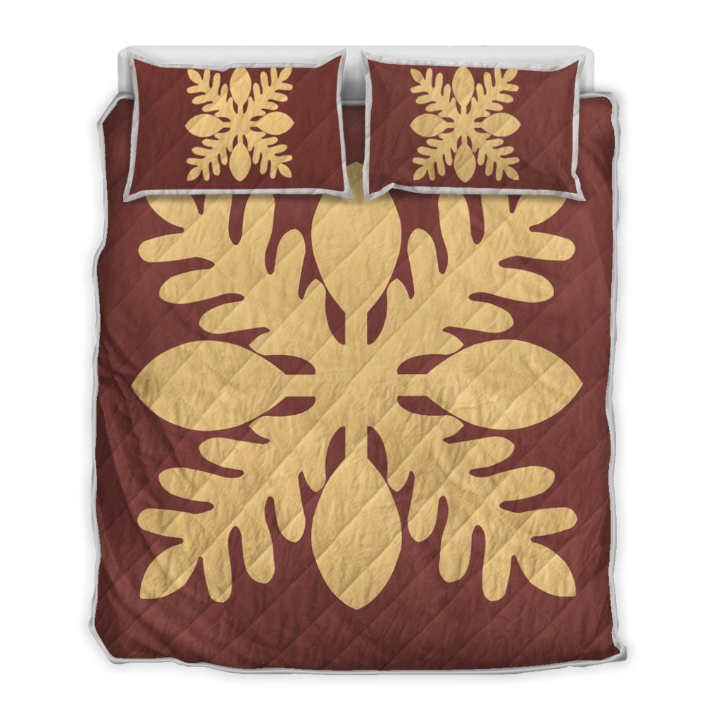 Hawaiian Royal Pattern Quilt Bed Set - Coral - D1 Style - AH Coral - Polynesian Pride