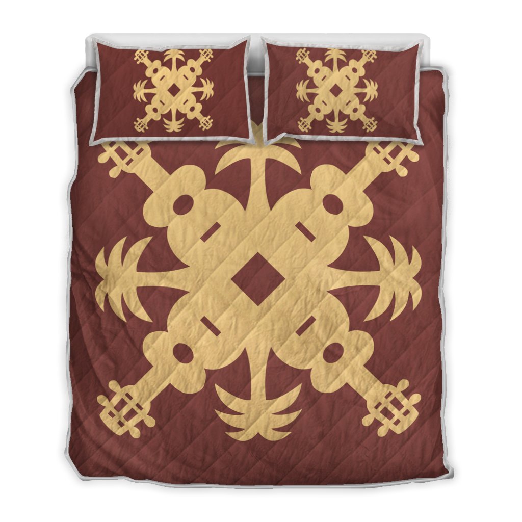 Hawaiian Royal Pattern Quilt Bed Set - Coral - L2 Style - AH Coral - Polynesian Pride