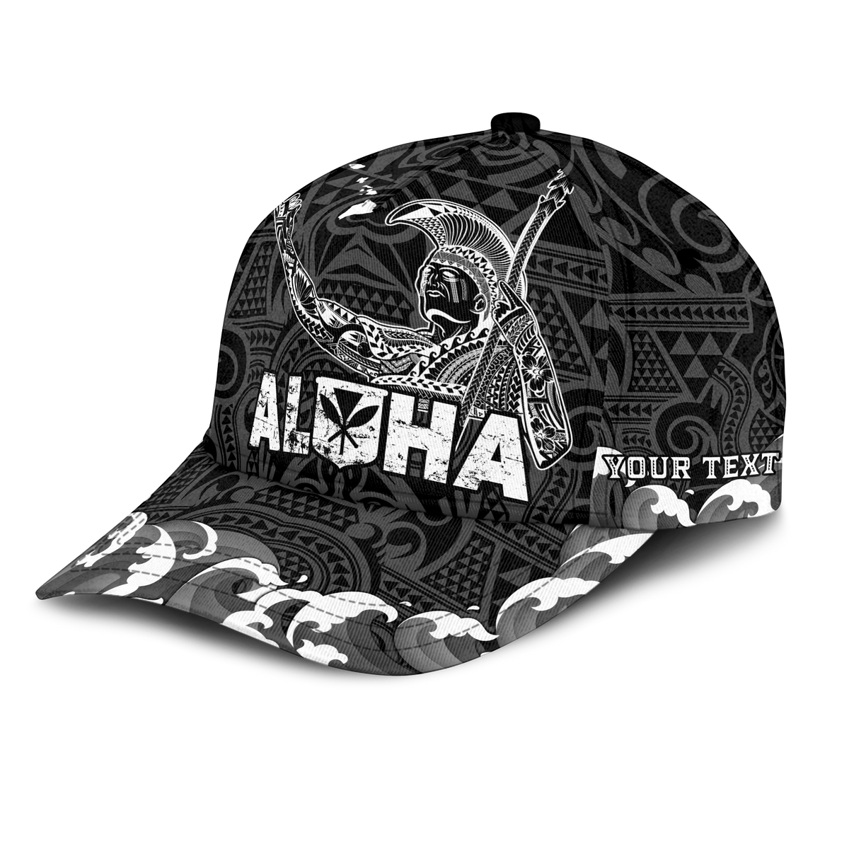 (Custom Personalised) Hawaii King Kamehameha Aloha Hawai'i Nei Cap - LT2 Classic Cap Universal Fit BLACK - Polynesian Pride