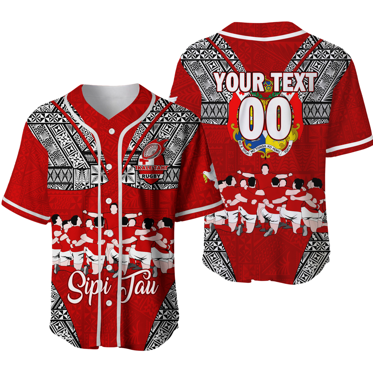(Custom Personalised) Tonga Rugby Ikale Tahi Sipi Tau Baseball Jersey - LT2 RED - Polynesian Pride