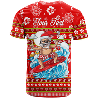 Custom Hawaii Christmas Santas Surf Mele Kalikimaka T Shirt LT2 Adult RED - Polynesian Pride