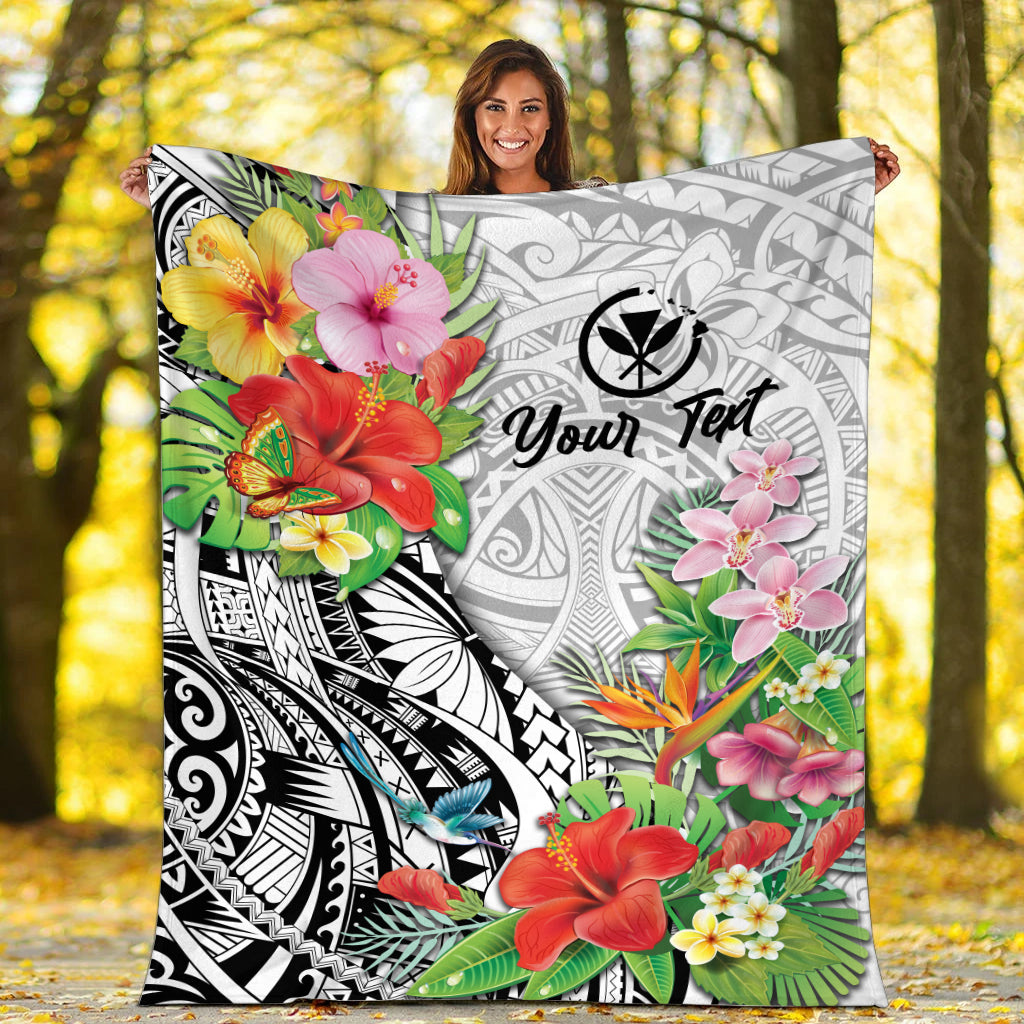 (Custom Personalised) Hawaii Hibiscus Kanaka Polynesia Blanket - LT2 White - Polynesian Pride