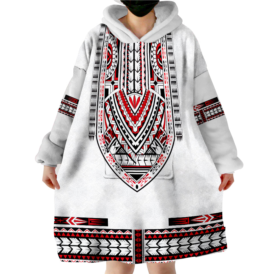 (Custom Personalised) Polynesian Dashiki With Polynesian Tattoo Royal Version Wearable Blanket Hoodie LT14 - Polynesian Pride