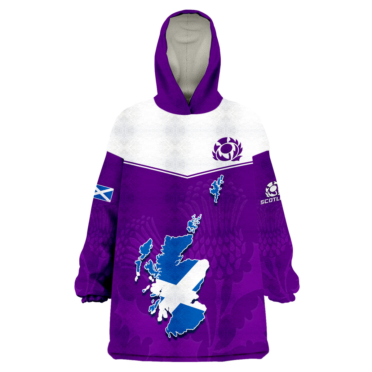 (Custom Personalised) Scottish Rugby Map Of Scotland Thistle Purple Version Wearable Blanket Hoodie LT14 Unisex One Size - Polynesian Pride