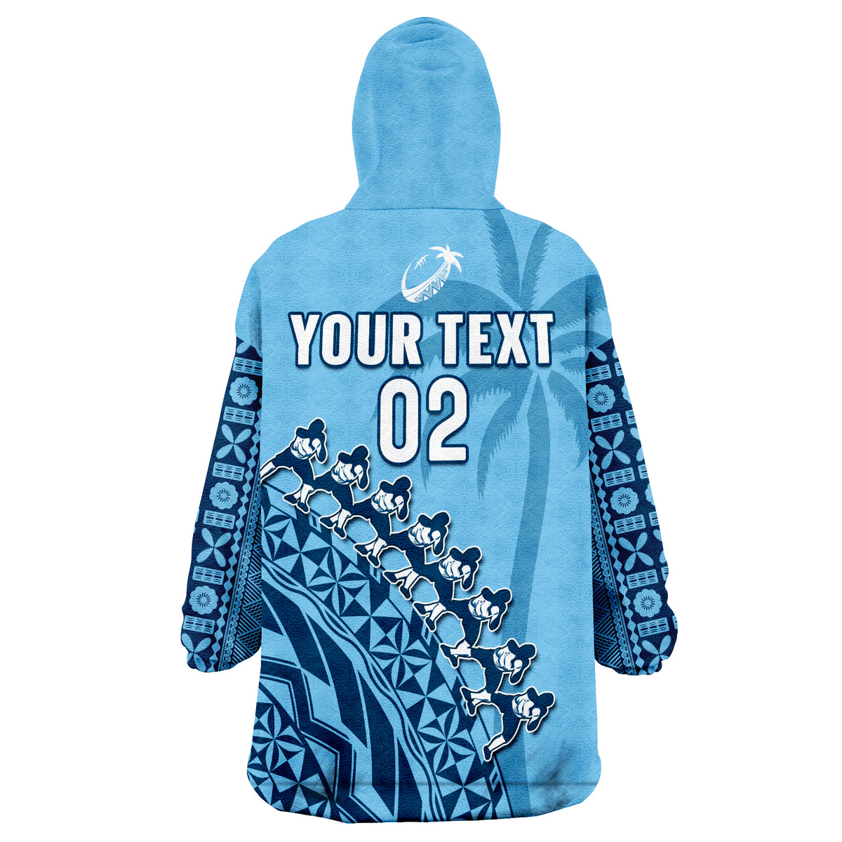 (Custom Text And Number) Fiji Tapa Rugby Fijian Cibi Dance Tapa Pattern Blue Wearable Blanket Hoodie LT14 - Polynesian Pride