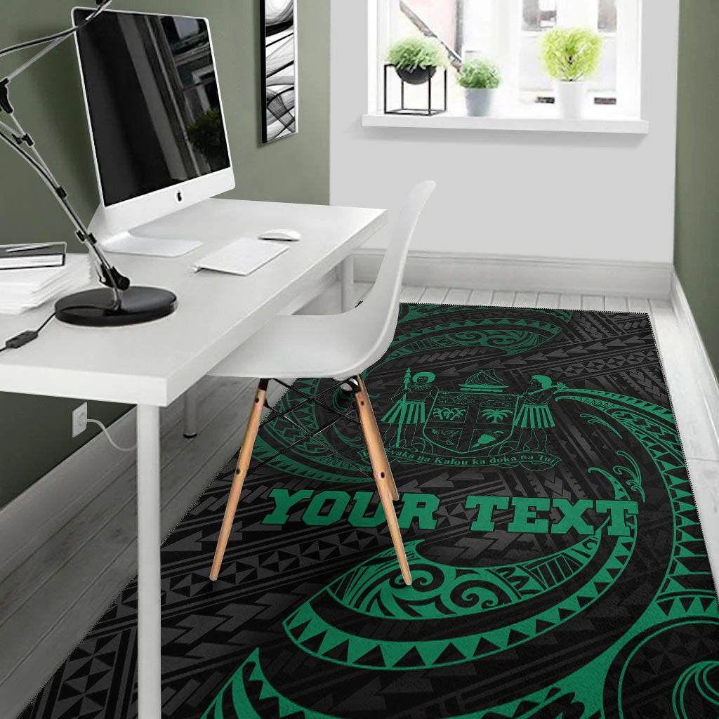 Fiji Polynesian Custom Personalised Area Rug - Green Tribal Wave - Polynesian Pride