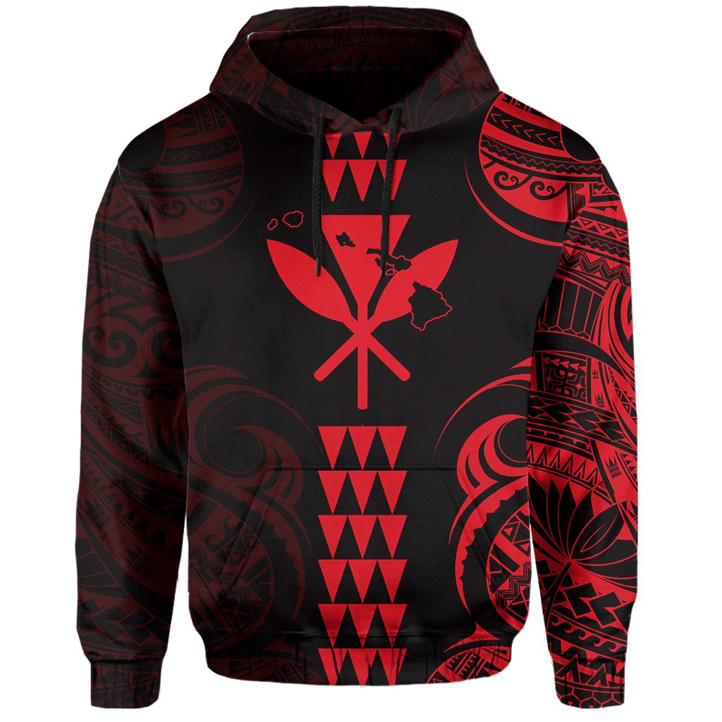 Kanaka Map Polynesian Kakau Hoodie Red - Polynesian Pride
