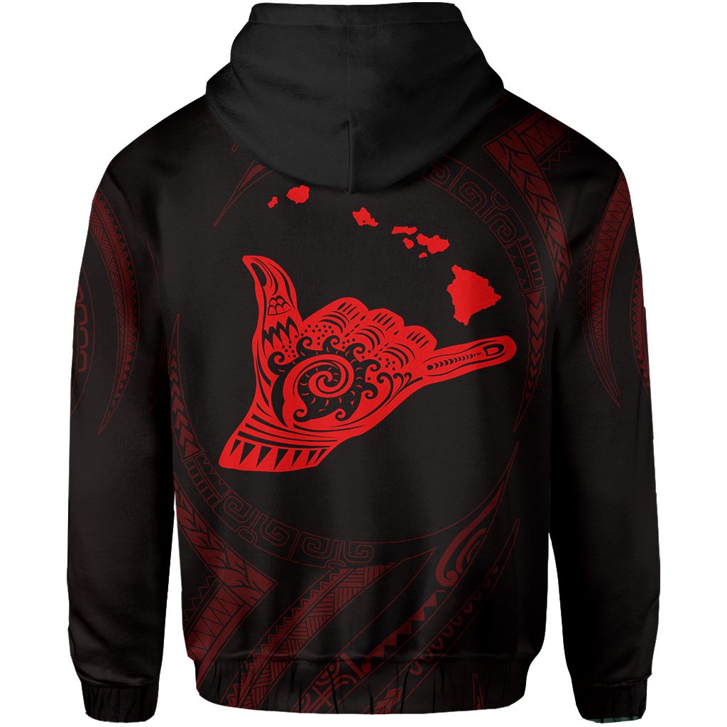 Polynesian Kanaka Shaka Map of Hawaii Zip Hoodie Red - Polynesian Pride