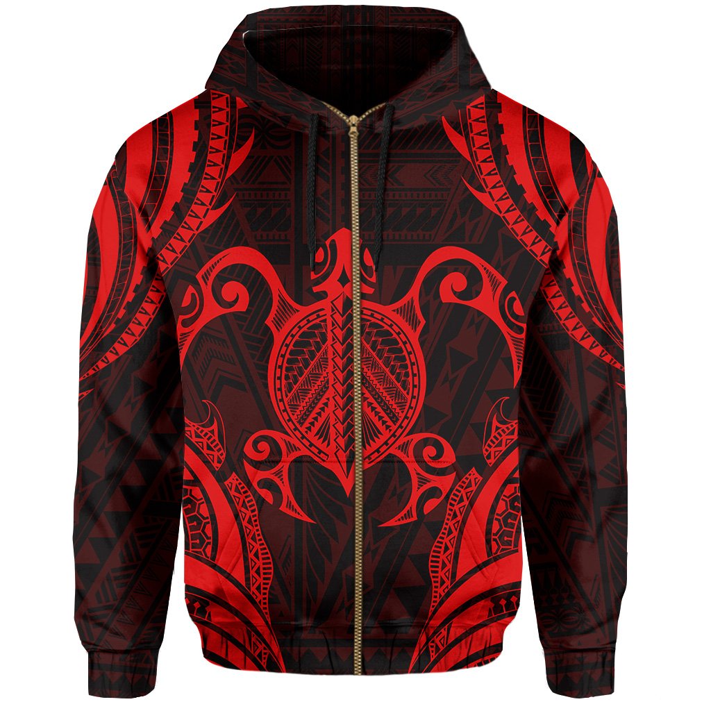 Polynesian Turtle Kanaka Maoli Hawaii Zip Hoodie Red - Polynesian Pride