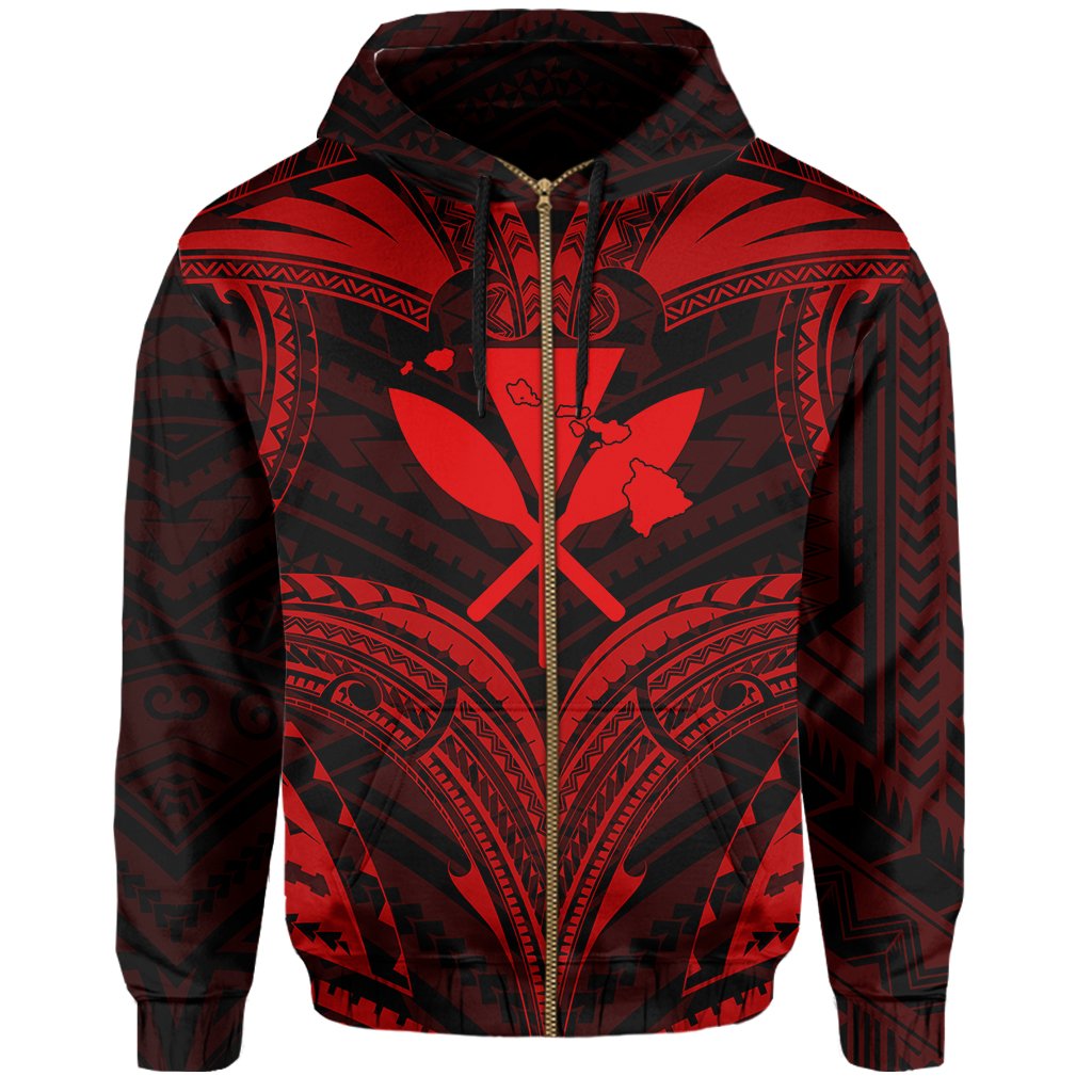 Polynesian Kanaka Shark Turtle Manta Ray Map of Hawaii Zip Hoodie Red - Polynesian Pride