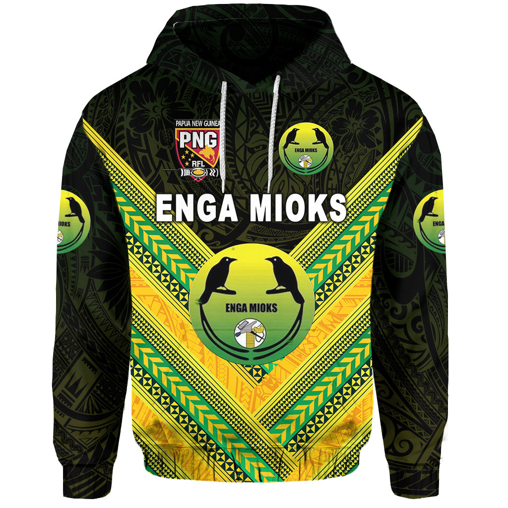 Custom Papua New Guinea Enga Mioks Hoodie Rugby Original Style Black, Custom Text and Number LT8 - Polynesian Pride