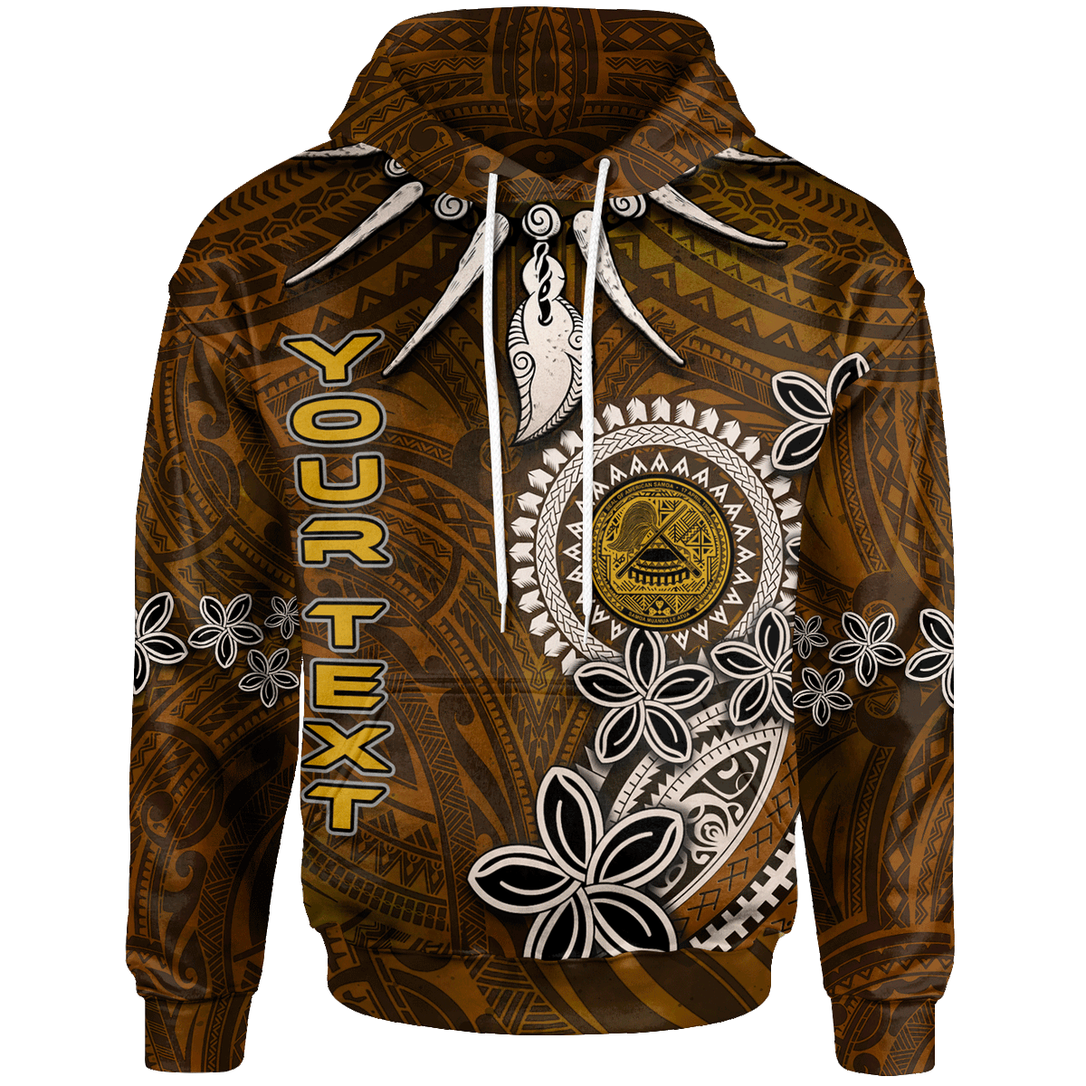 American Samoa Custom Hoodie Polynesian Boar Tusk Unisex Brown - Polynesian Pride